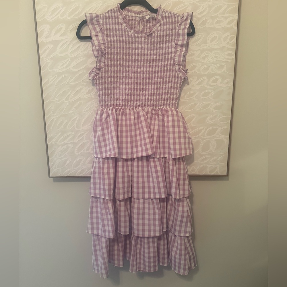 Purple Gingham Ruffle Tiered Dress